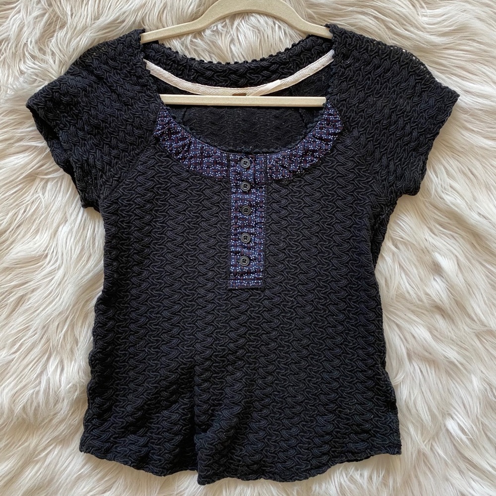 Free People Blue Short Sleeve Knit Top